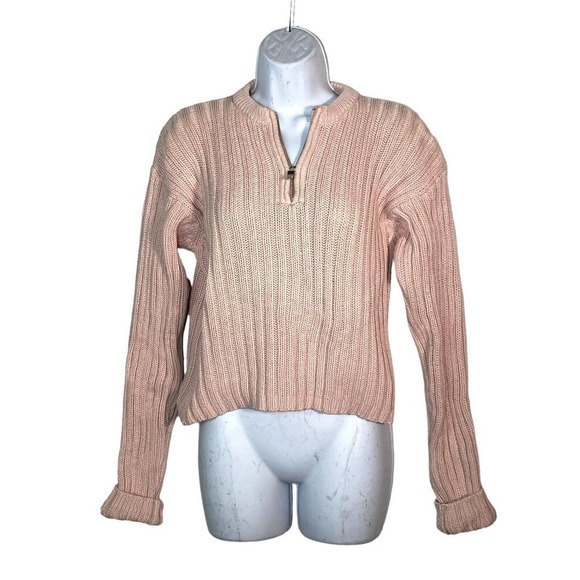J Crew Sweaters - Vintage J Crew Pink Ribbed Cropped Sweater 1/4 Zip Y2K